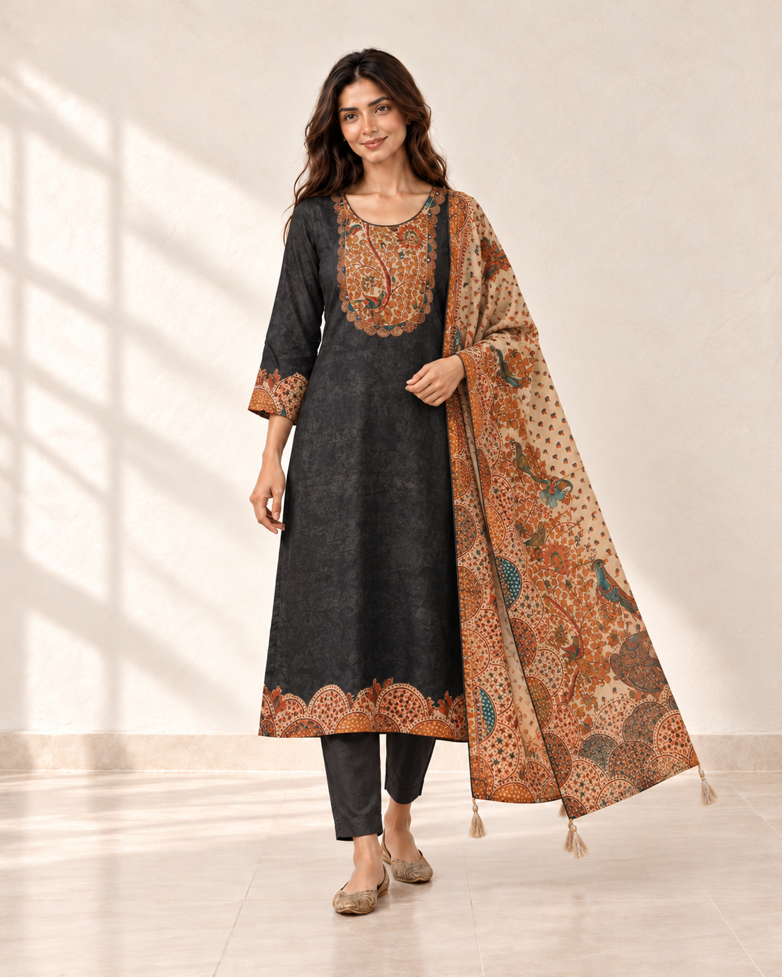 Chitra Charcoal Paisley Kurta Set, styled look