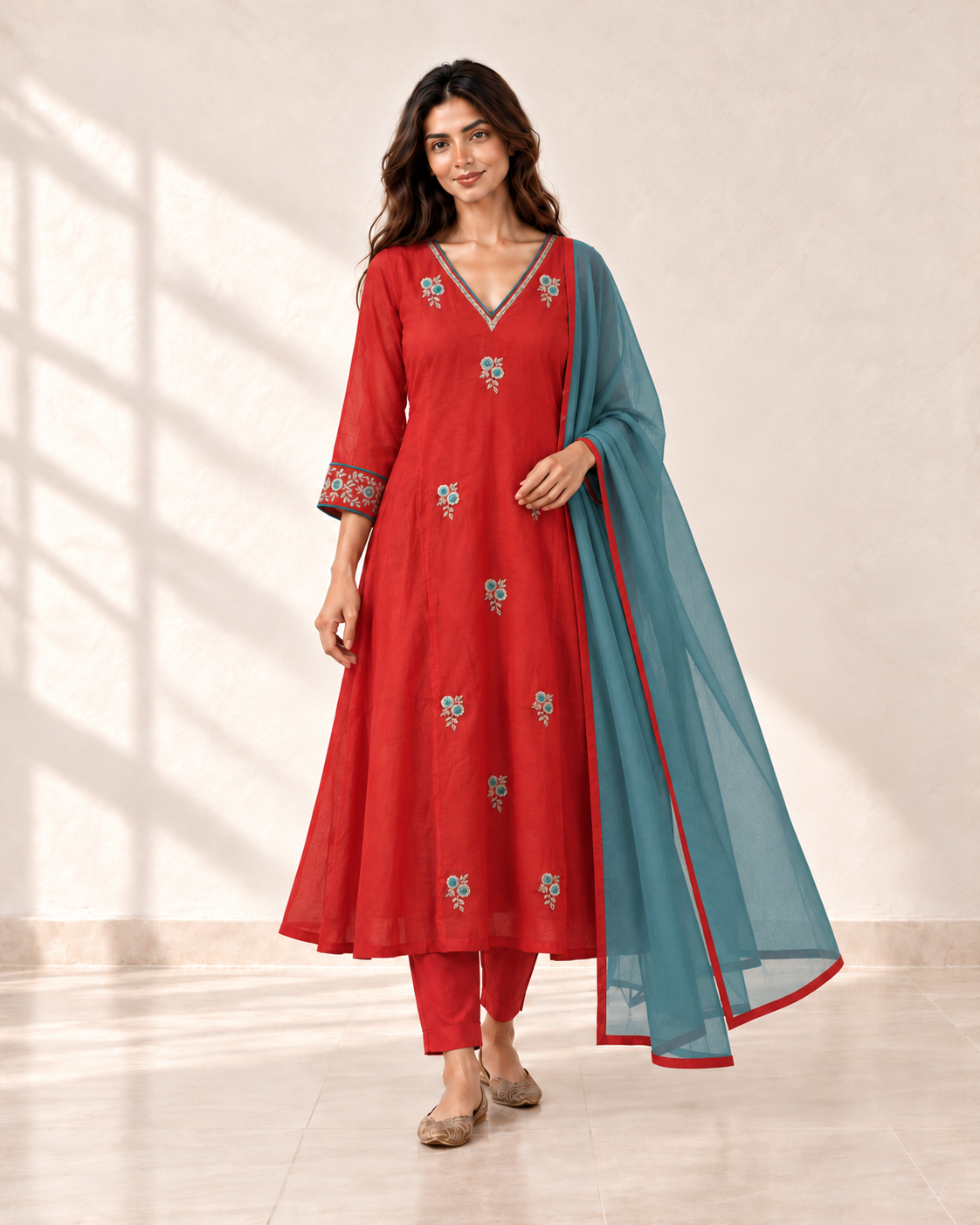 Ruhi Vermilion Floral Kurta Set, styled look