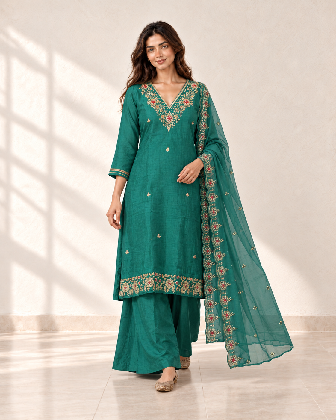 Nayra Teal Floral Kurta Set, styled look