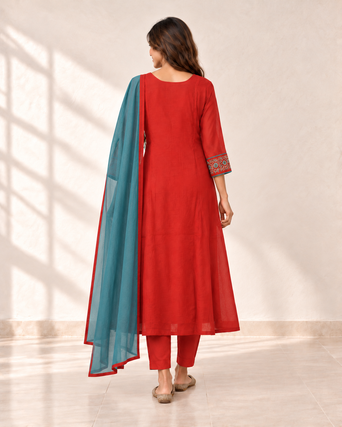 Ruhi Vermilion Floral Kurta Set, back view