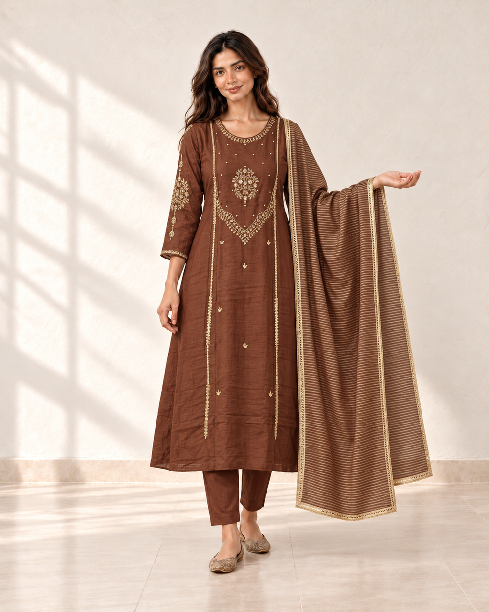 Avani Rust Embroidered Kurta Set, front view