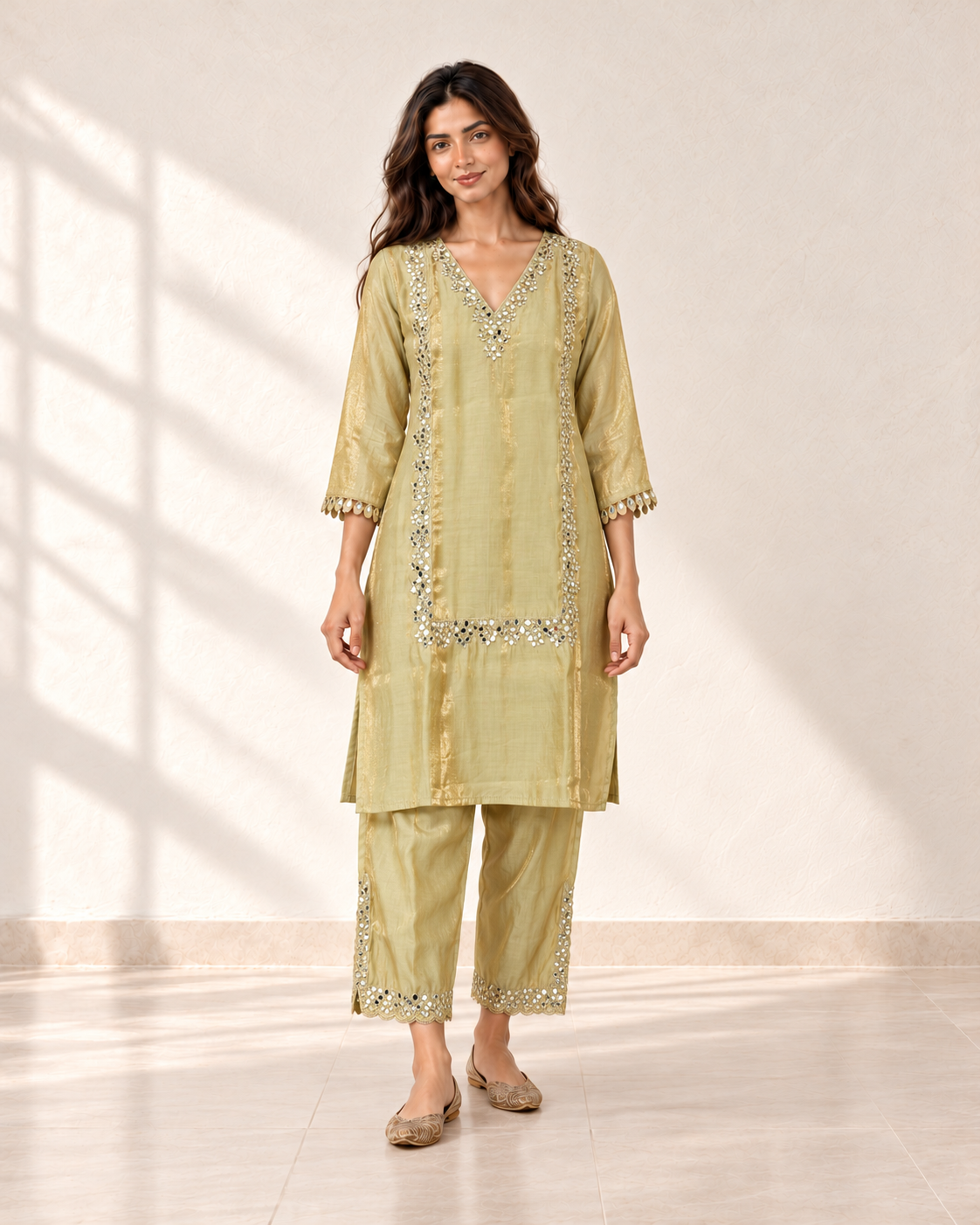 Kavya Champagne Trim Co-ord Set, front view