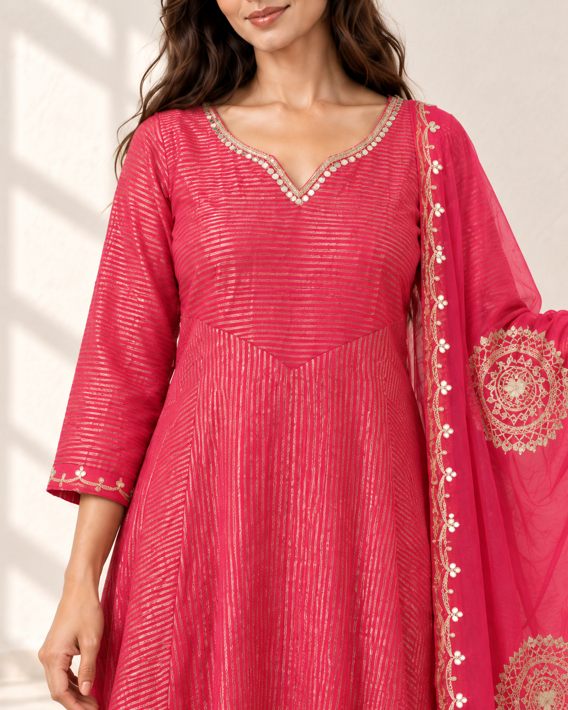 Jhanvi Rose Pink Medallion Kurta Set, detail view