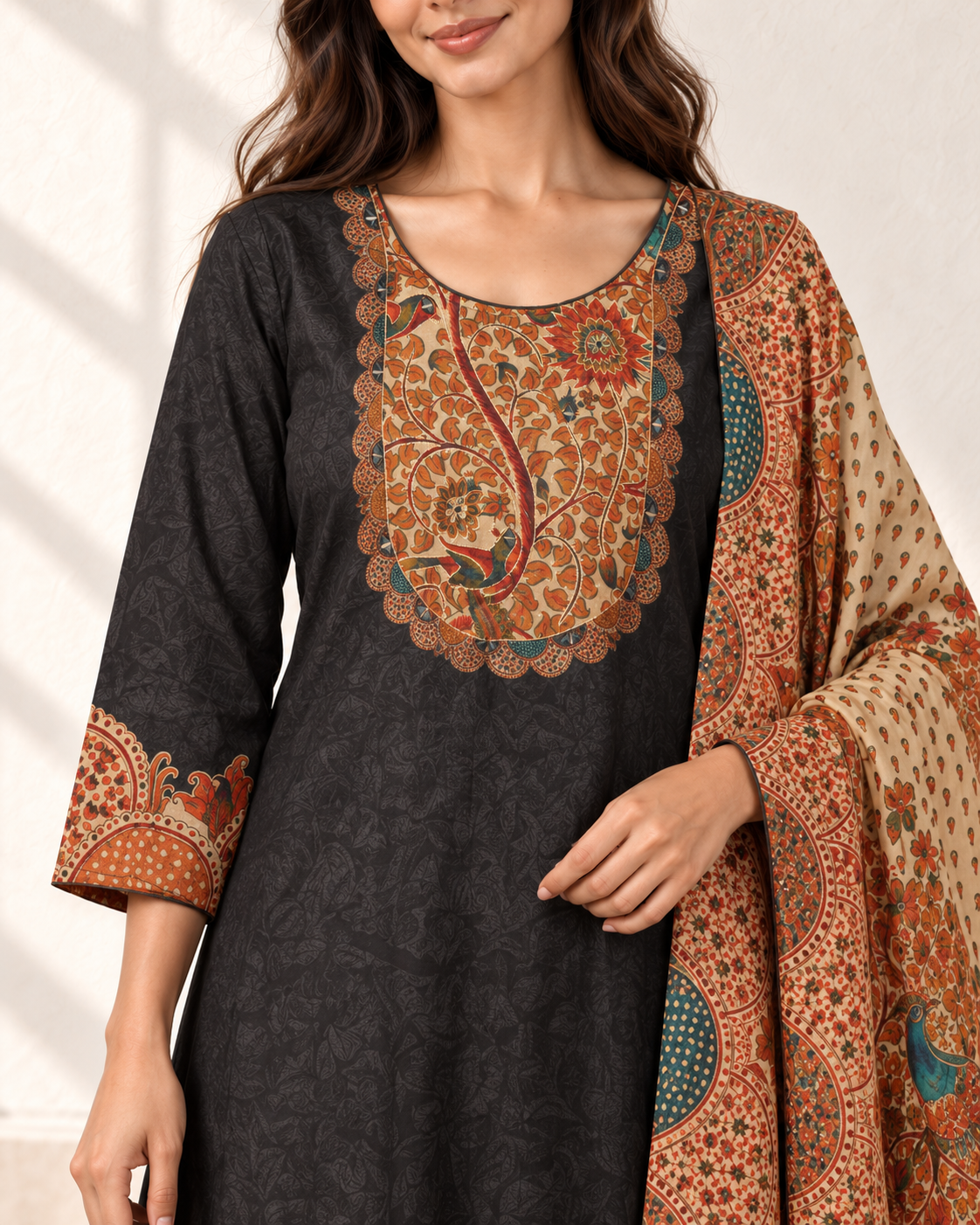 Chitra Charcoal Paisley Kurta Set, detail view