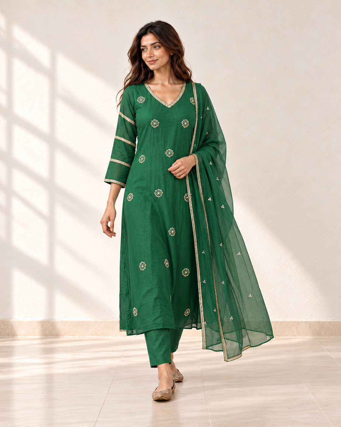 Vanya Emerald Motif Kurta Set, styled look