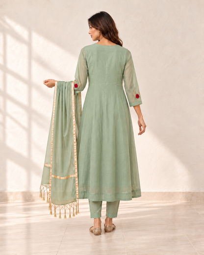 Meher Sage Rose Kurta Set, back view