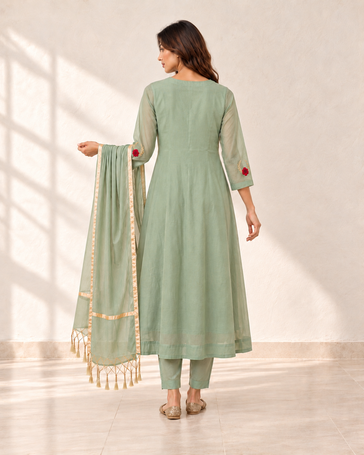Meher Sage Rose Kurta Set, back view