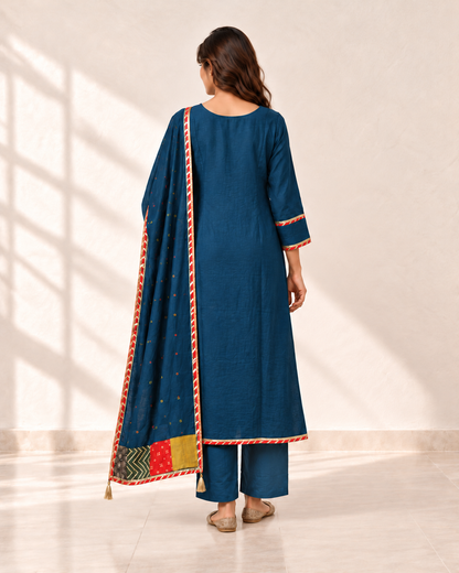 Tara Deep Blue Panel Kurta Set, back view
