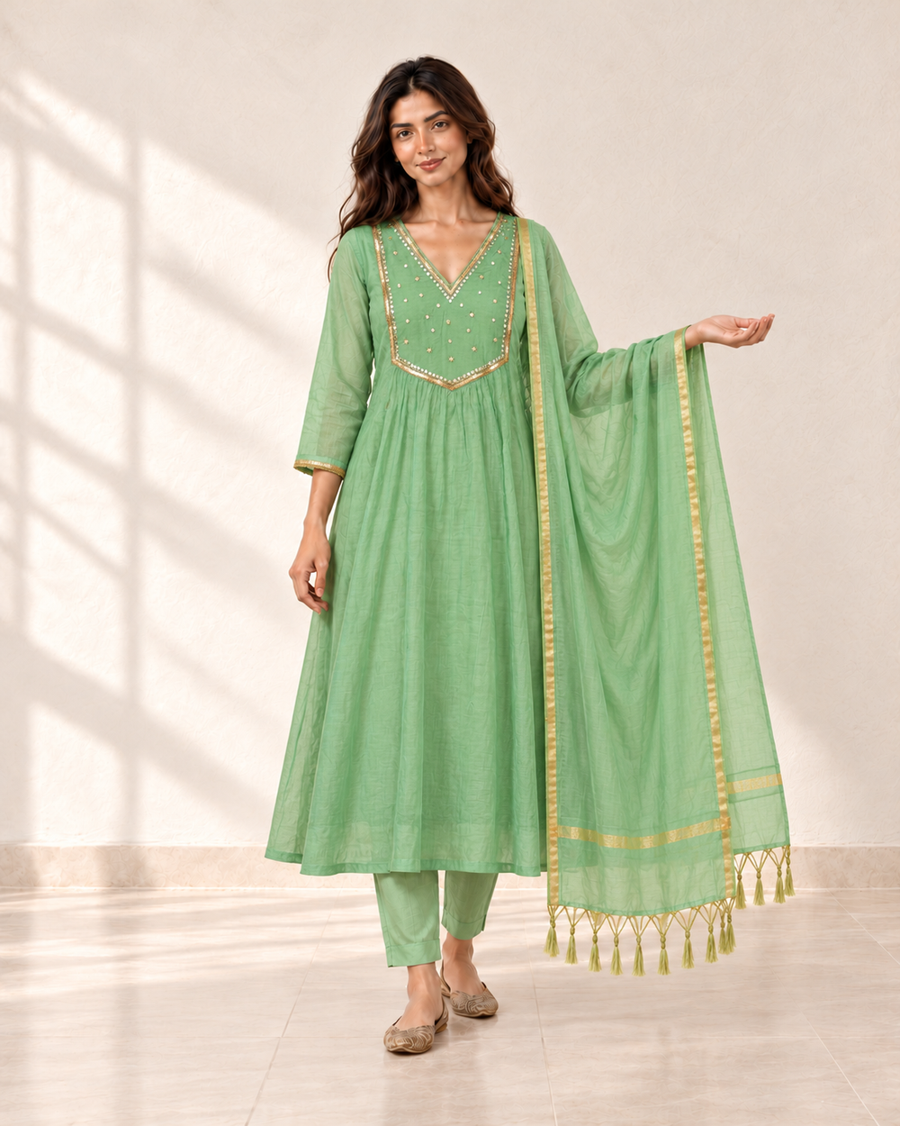 Ira Mint Embellished Kurta Set, front view