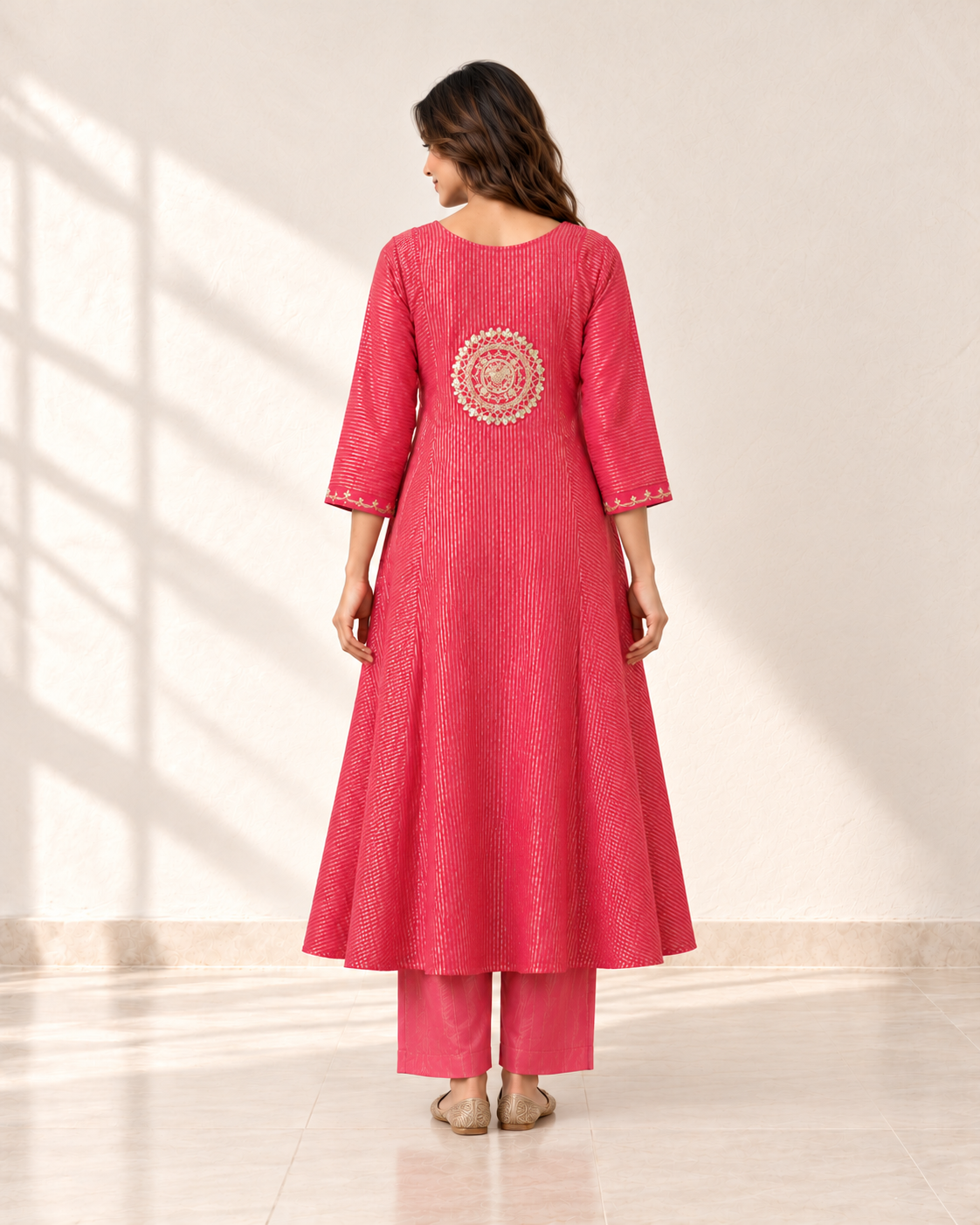 Jhanvi Rose Pink Medallion Kurta Set, back view