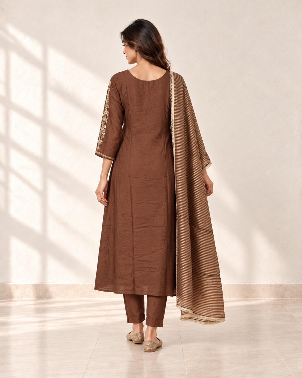 Avani Rust Embroidered Kurta Set, back view
