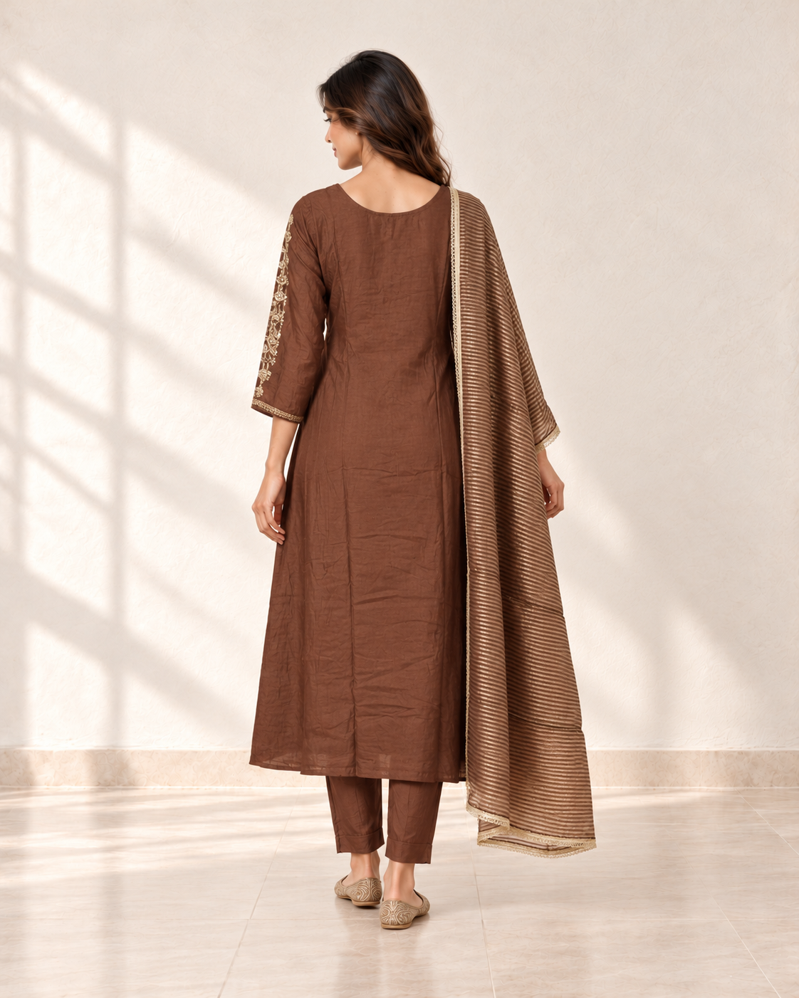 Avani Rust Embroidered Kurta Set, back view