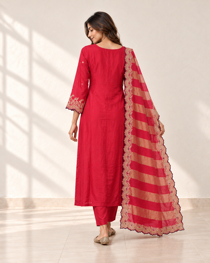 Raagini Crimson Angrakha Kurta Set, back view