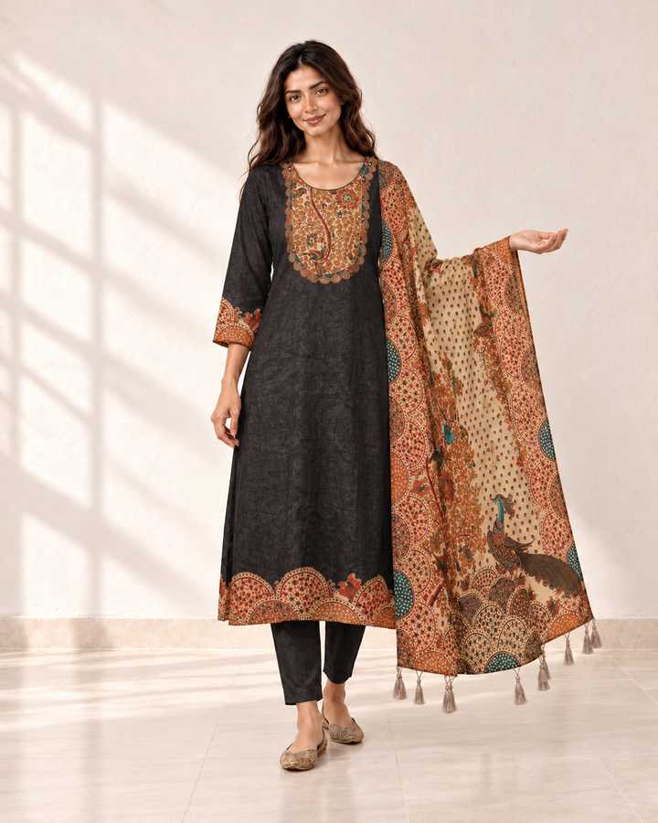 Chitra Charcoal Paisley Kurta Set, front view