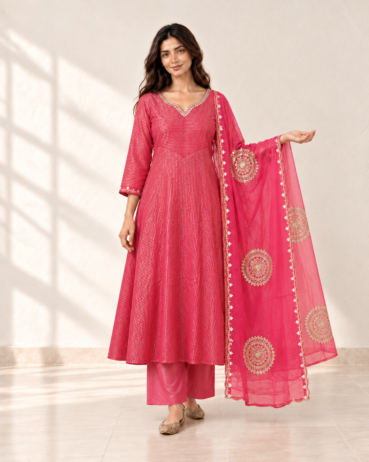 Jhanvi Rose Pink Medallion Kurta Set, front view