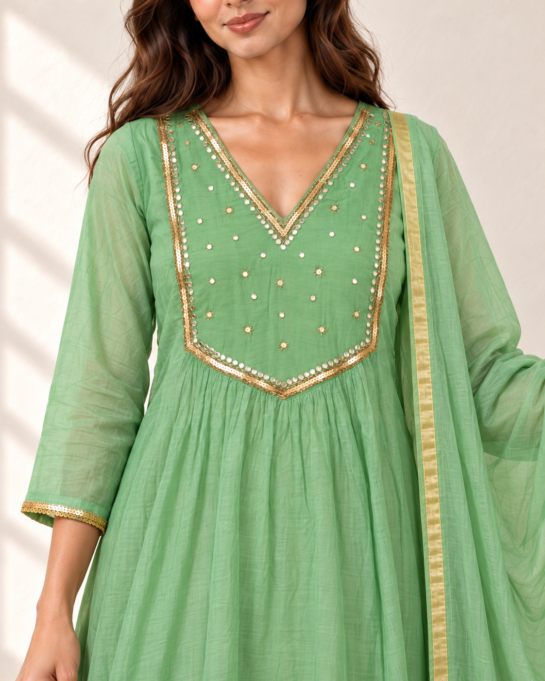 Ira Mint Embellished Kurta Set, detail view