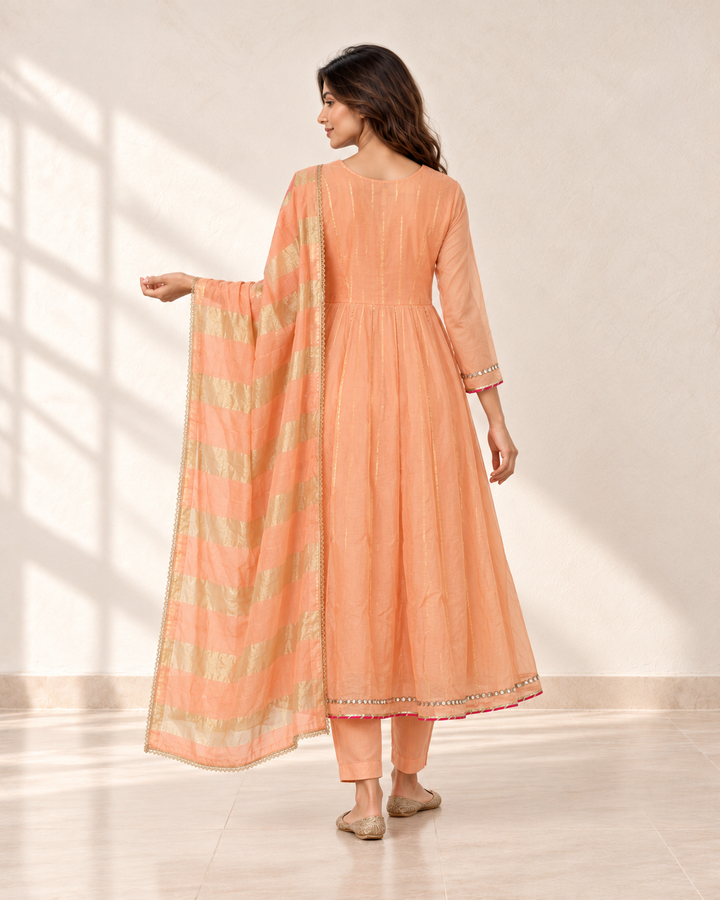 Tarini Peach Angrakha Kurta Set, back view