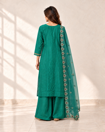 Nayra Teal Floral Kurta Set, back view
