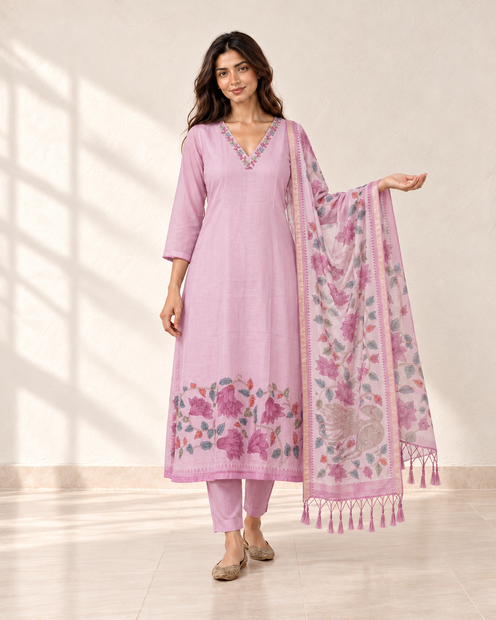 Pihu Blush Floral Kurta Set, front view