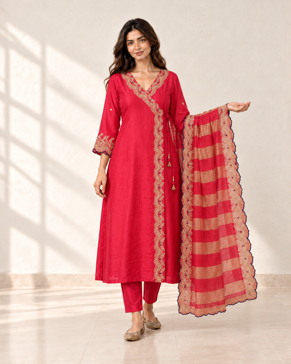 Raagini Crimson Angrakha Kurta Set, front view