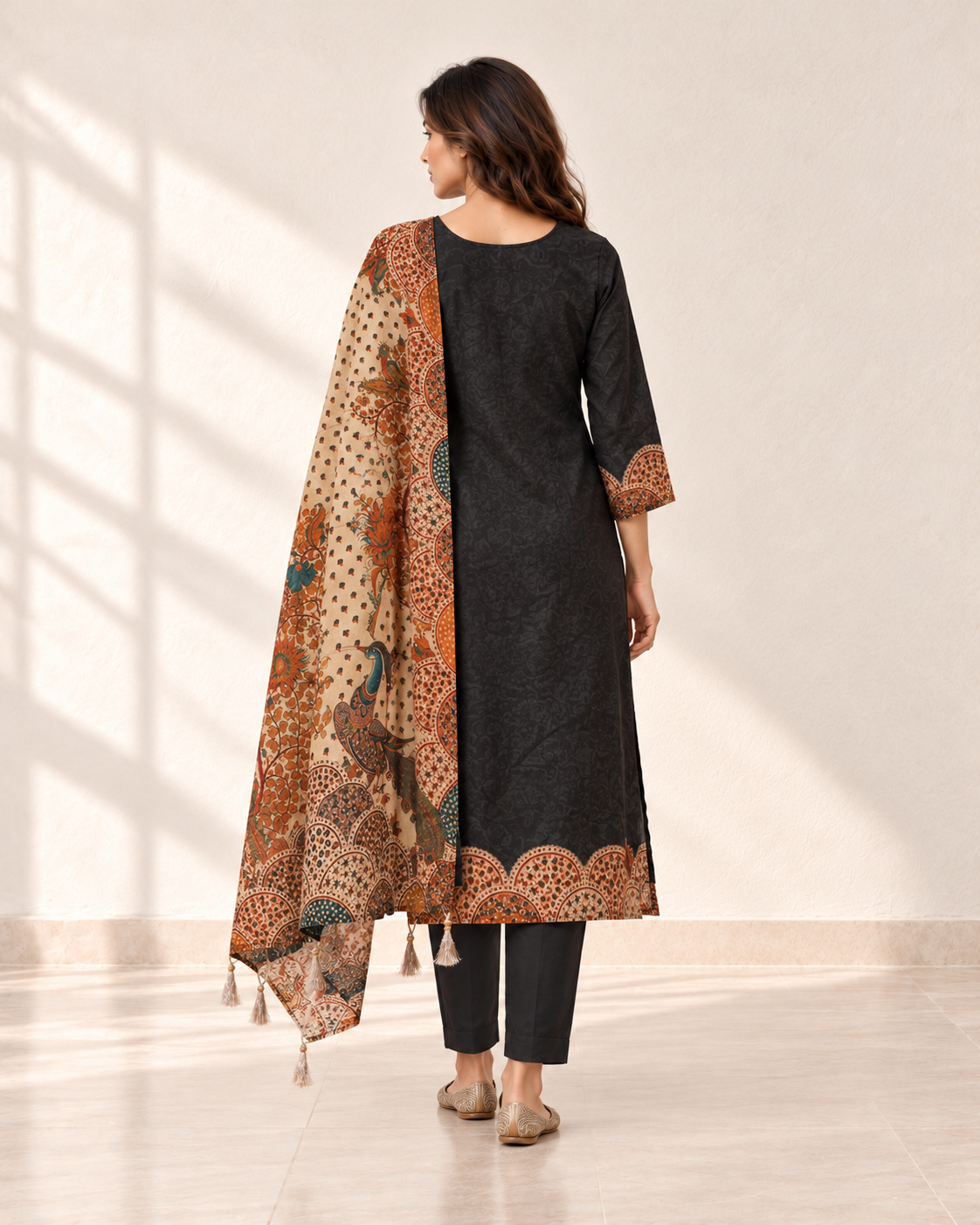 Chitra Charcoal Paisley Kurta Set, back view