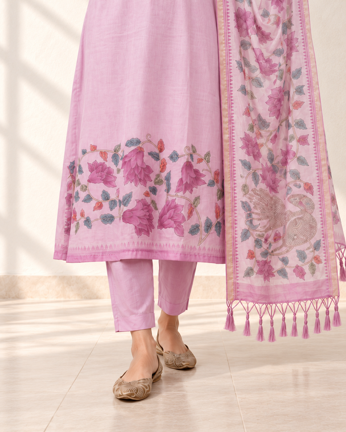 Pihu Blush Floral Kurta Set, detail view