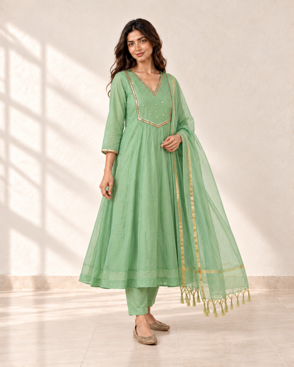 Ira Mint Embellished Kurta Set, three-quarter view