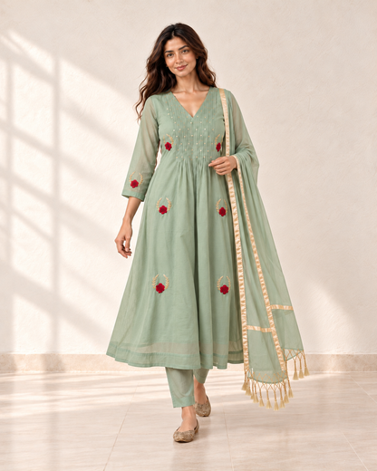 Meher Sage Rose Kurta Set, styled look