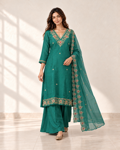Nayra Teal Floral Kurta Set, styled look