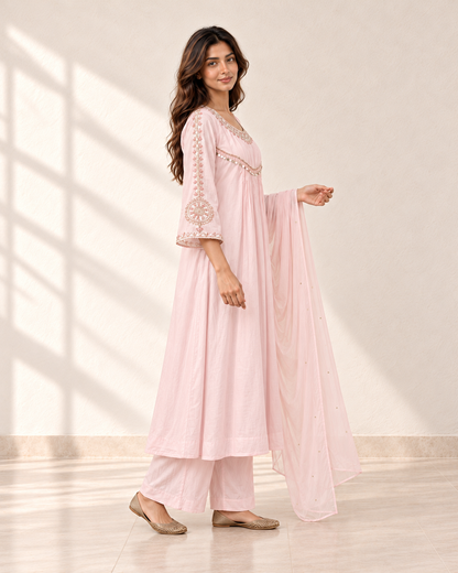 Noor Baby Pink Chanderi Kurta Set — side view